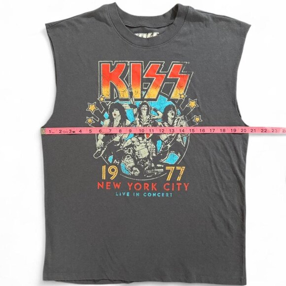 KISS Grey Graphic Sleeveless Crew Neck Oversized Relaxed Fit Tee T-Shirt Tank S - Picture 5 of 6